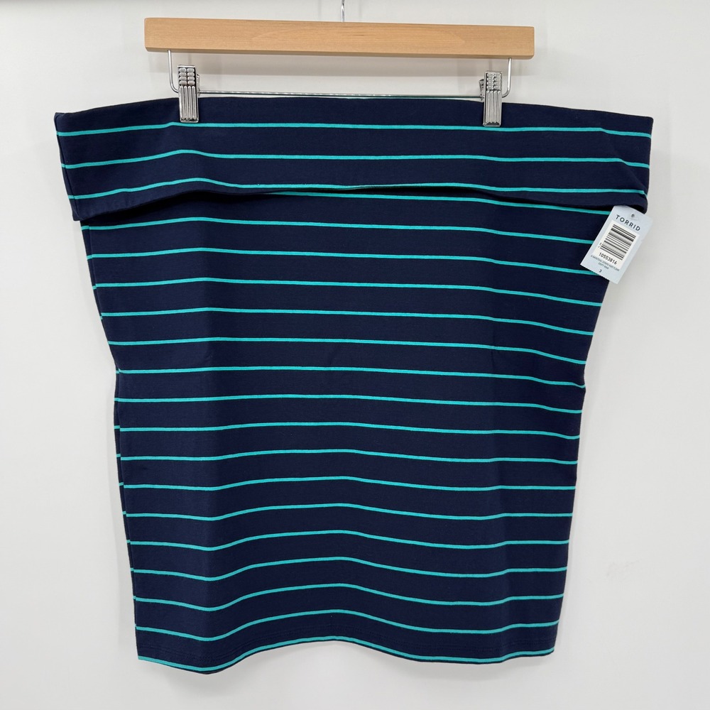 NWT Torrid Navy Teal Striped Fold Over Knit Skirt Size 3 / 3X